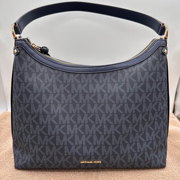 Michael Kors Jet NWT Large Tote Bag Navy Blue Logo Shoulder Handbag 11 X 15 X 5" - Picture 4 of 14